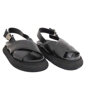 Brand New Moncler Ladies Black Solarisse Cross-Strap Leather Sandals